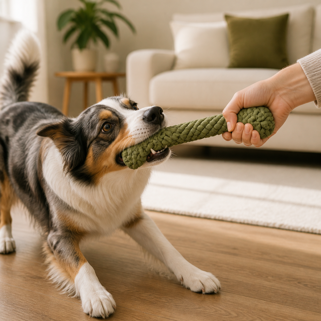 Olive Rope Tug Toy - 02 lifestyle